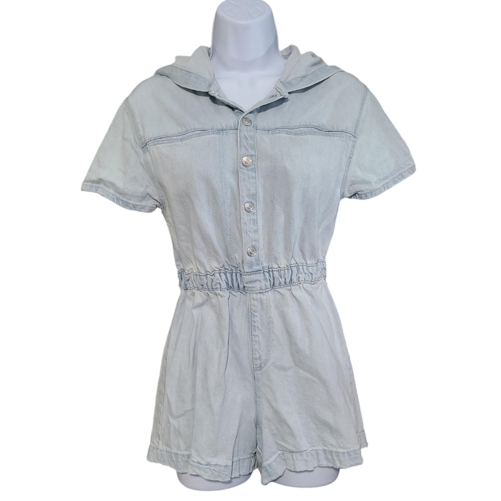 ZARA girls denim hooded shorts romper 11/12